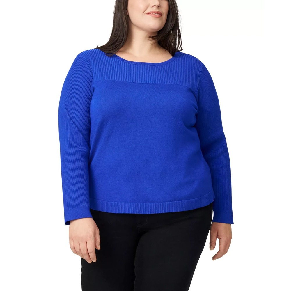 Melissa Paige Plus Size Ribbed-Yoke Pullover Sweater Size 2X Blue